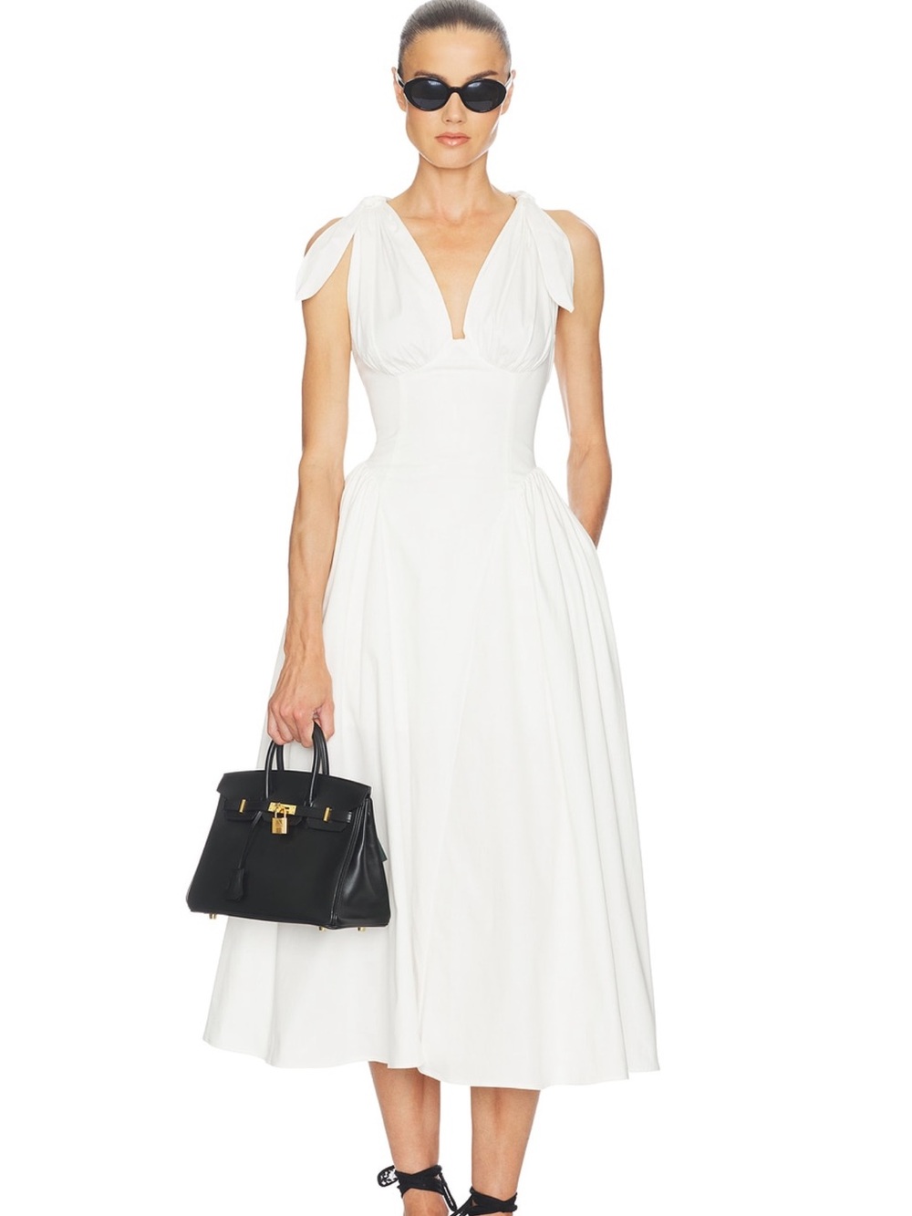Helsa Fairweather Midi Dress in Stretch Cotton Sateen in White BRAND NEW W TAGS